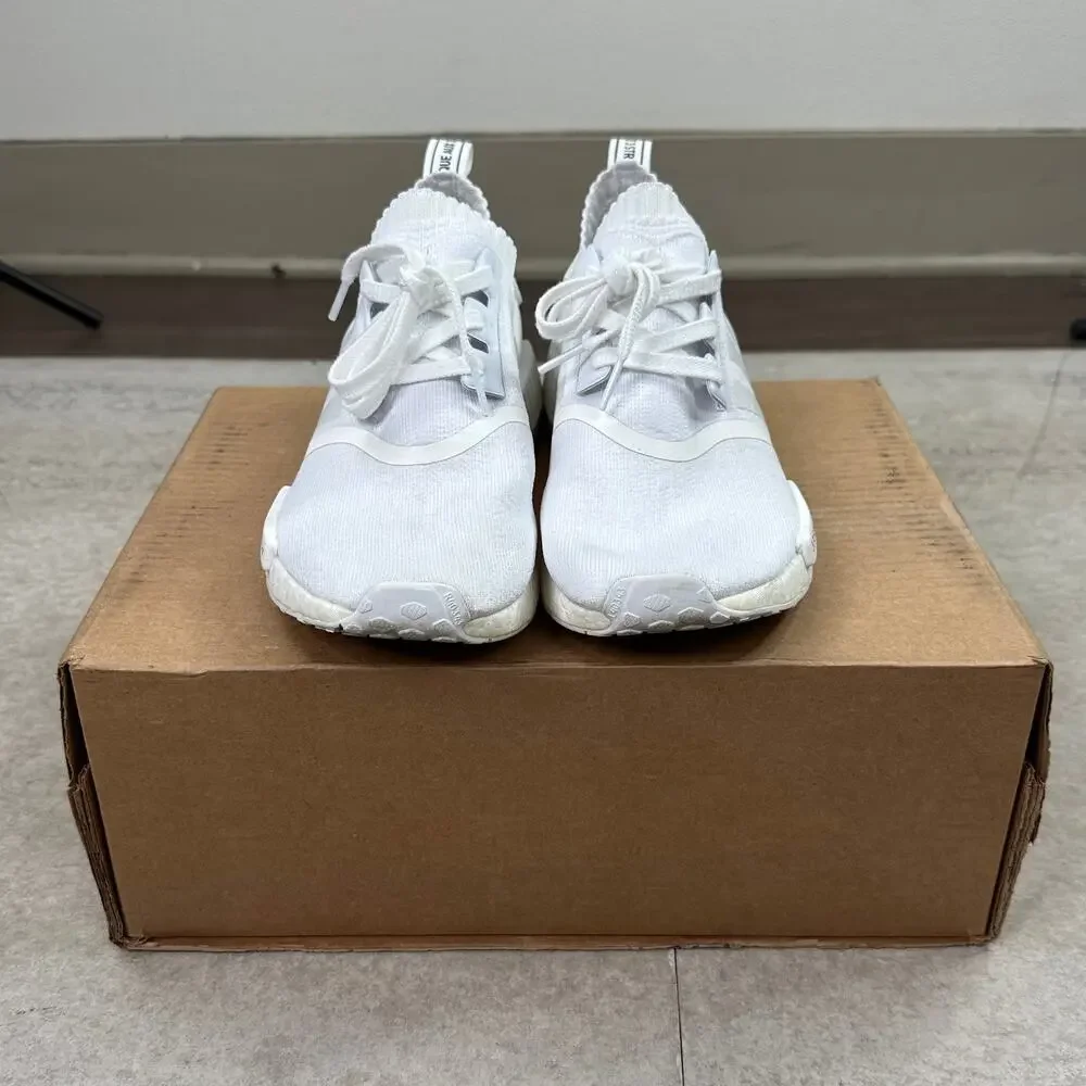 Vintage Y2K Adidas NMD R1 Low Top Shoes Mens 10 Triple White Primeknit Japan